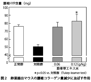 図２　卵巣摘出マウスの腰椎コラーゲン量減少に及ぼす作用